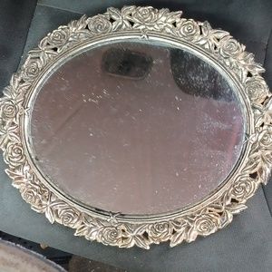 Vintage Vanity Dresser Oval Mirror Tray  Metal Frame Great !